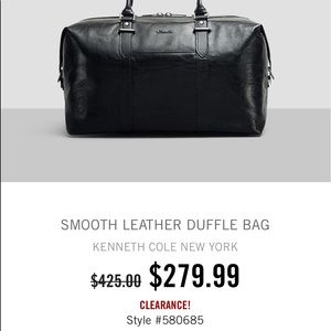 Kenneth Cole Black leather duffle bag